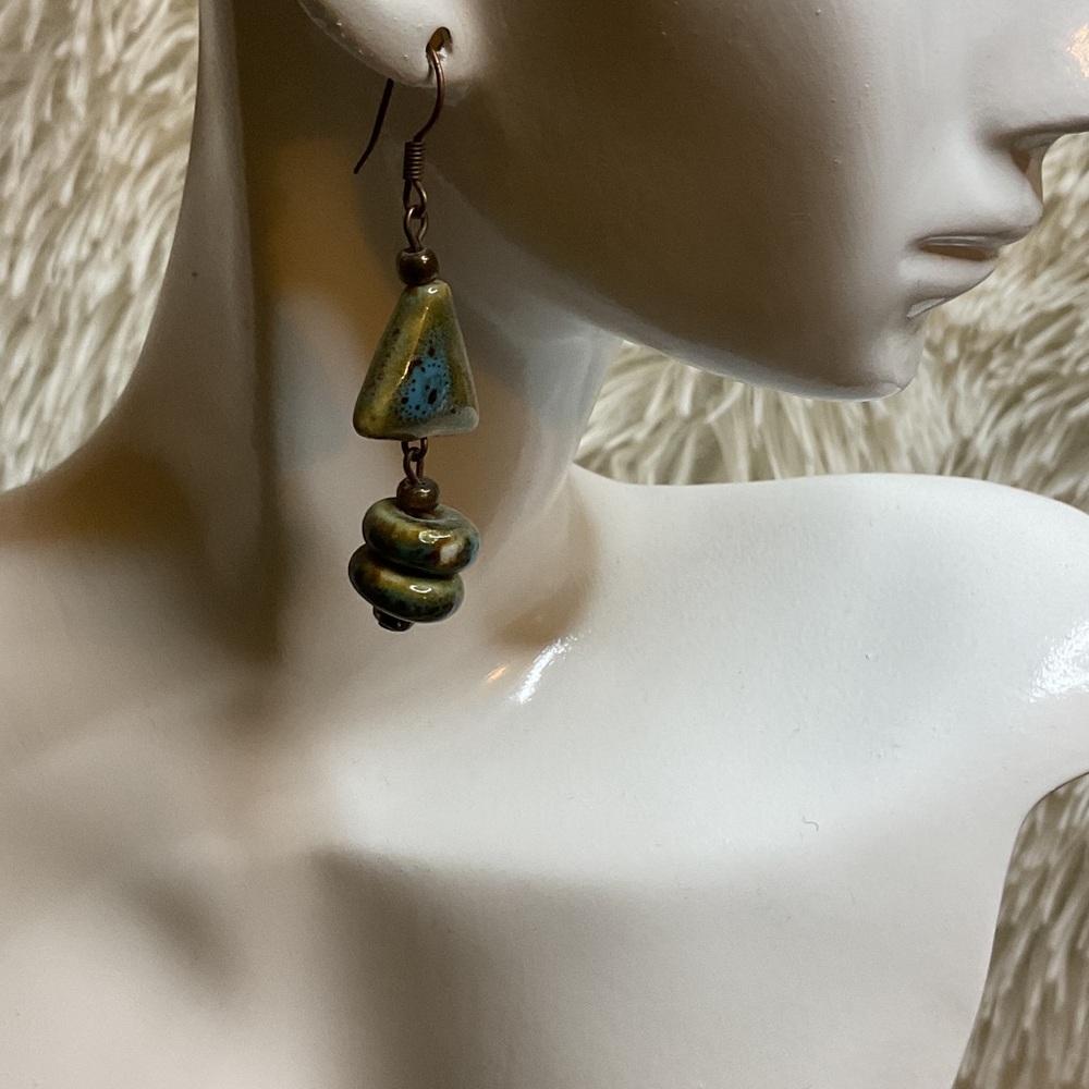 Pulse Design Ceramic Drop Earrings in Olive Green by